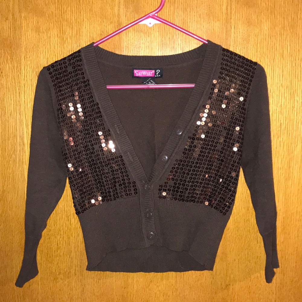 Brown sequined crop sweater!